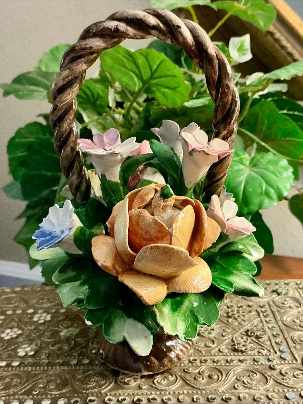 Lovely Vintage Capodimonte Porcelain Floral Basket Made in Italy